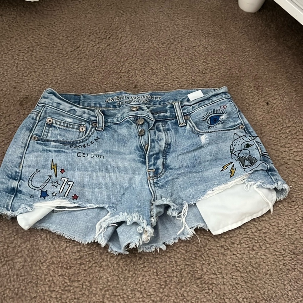 women’s american eagle graphic denim shorts